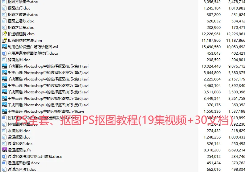 PS抠图教程资源：19集视频与30篇文档合集