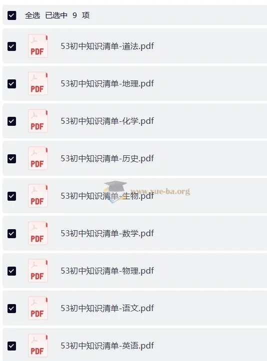 53科学备考初中知识清单·全彩版（全九科）