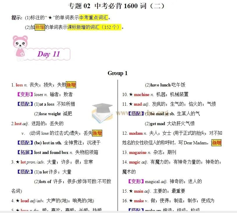20天搞定中考英语1600必背词