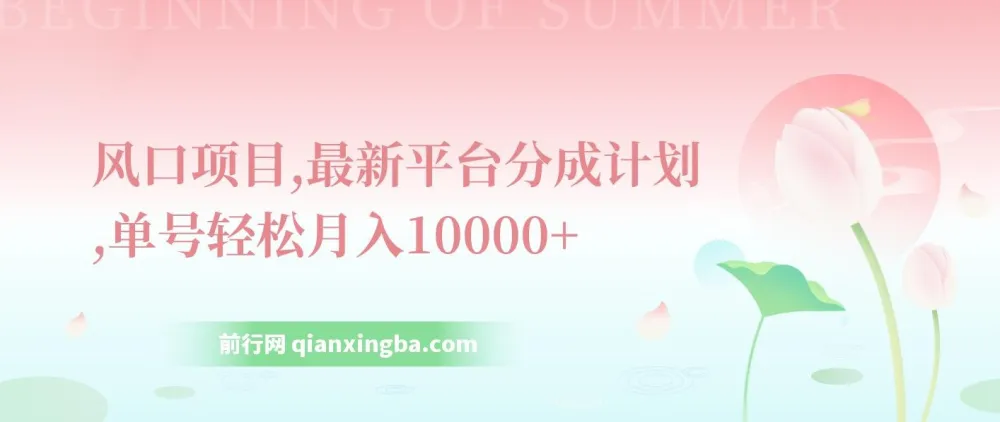 最新平台分成计划风口项目