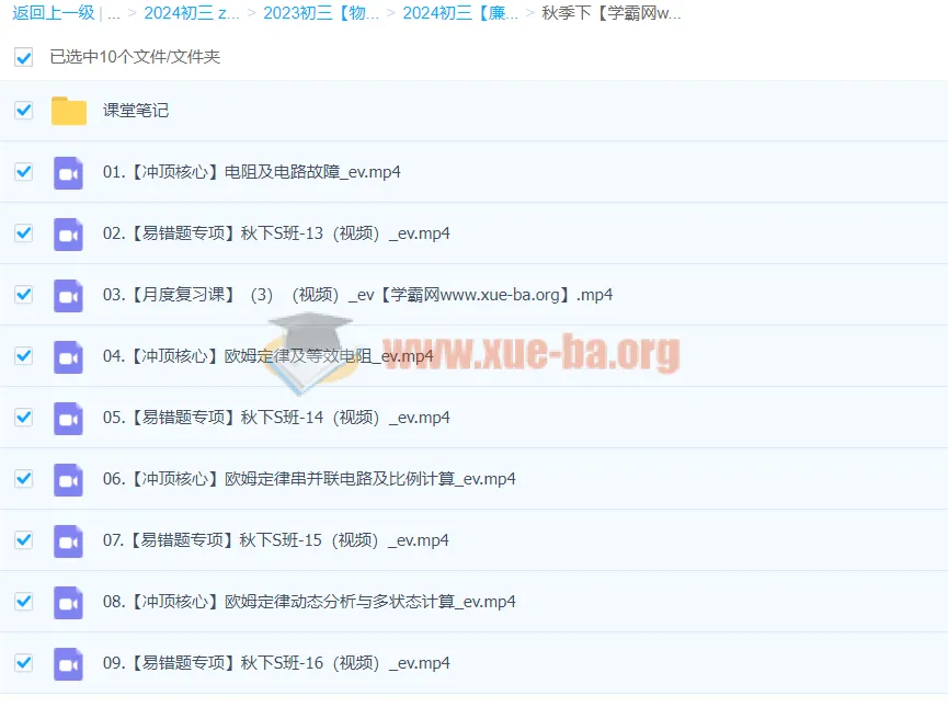 初三物理廉思佳秋季班（下）课程