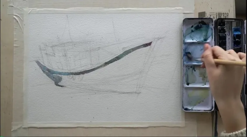 18节水彩风景教程：丛林、猫咪、沙滩、列车等场景绘制