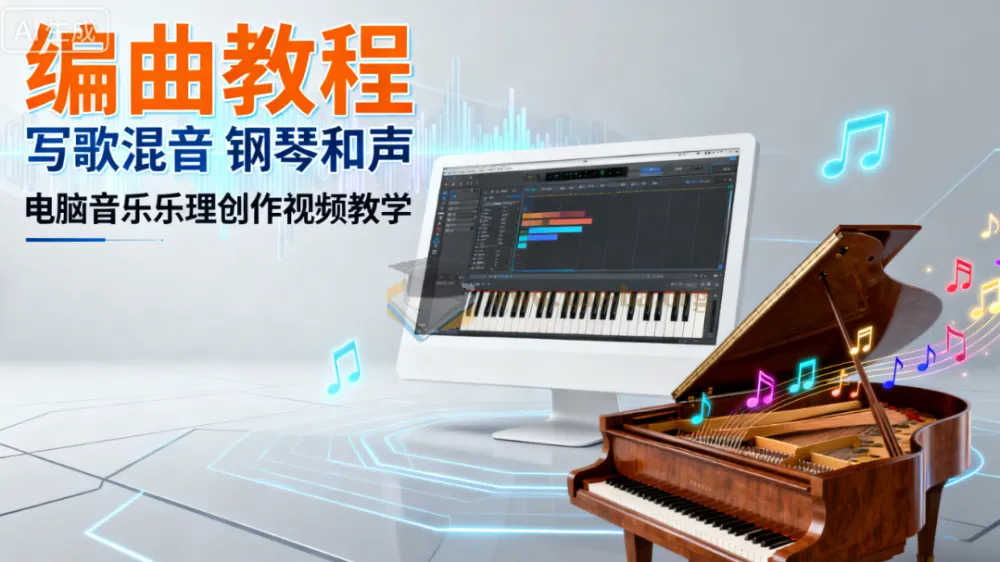 电脑音乐乐理创作视频教程：编曲、写歌混音与钢琴和声全解析