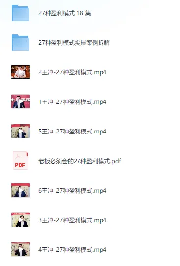 王冲27种盈利模式课程：6节18集+实操案例拆解