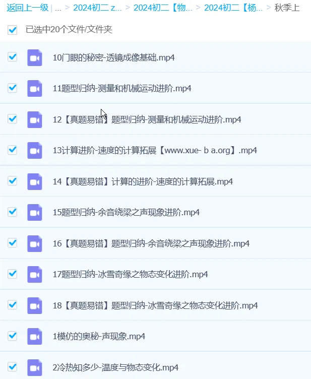 杨萌初二物理2024秋季班课程（上+下）