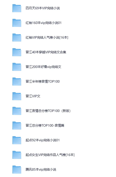 各大网站VIP完结小说前100名合集