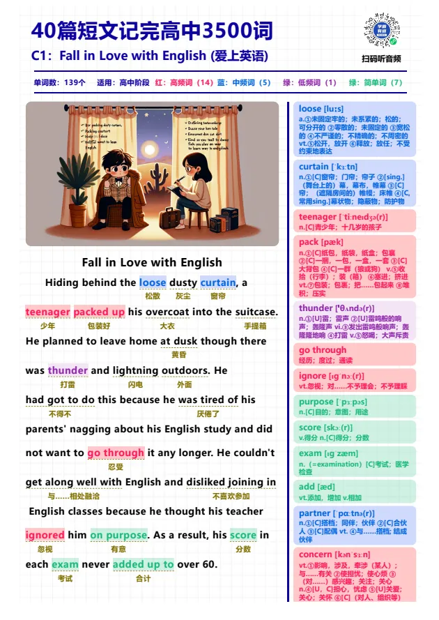 《40篇短文记完高中3500核心词汇》单词批注版 高清精美排版