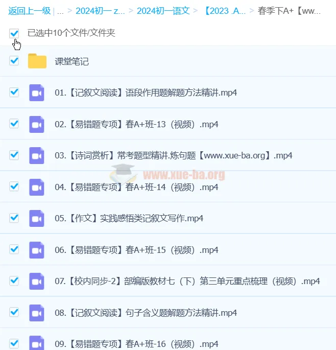 初一语文培训班（宋北平）2024春季A+班