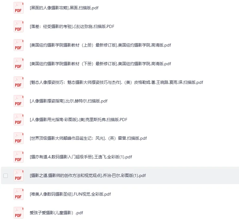 《36本精选摄影电子书+21本后期修图电子书》内含素材