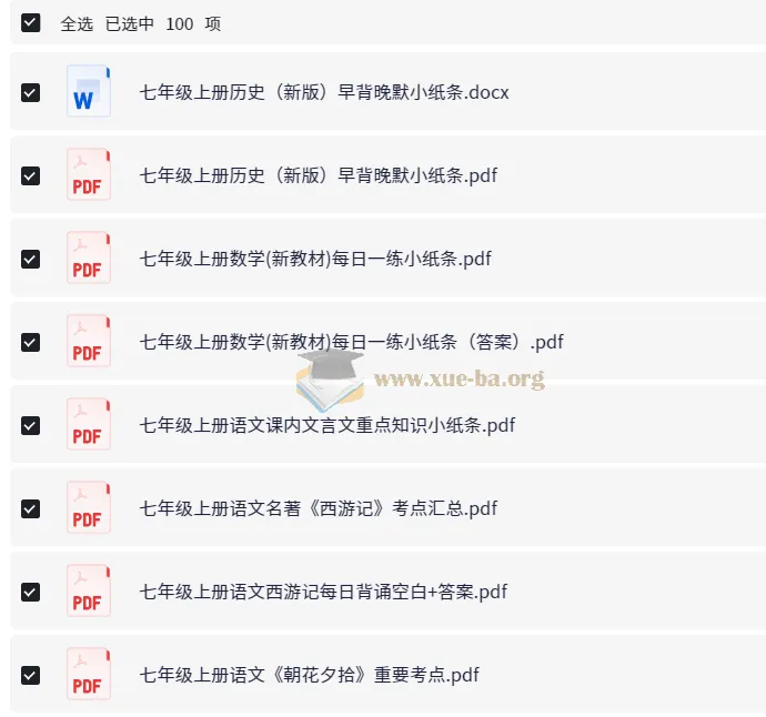 2025版初中7 - 9年级上下册各科早背晚默小纸条