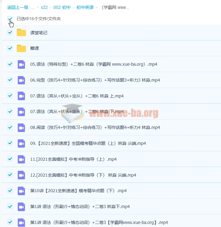 林淼初三英语春季尖端班课程（含12讲及笔记）