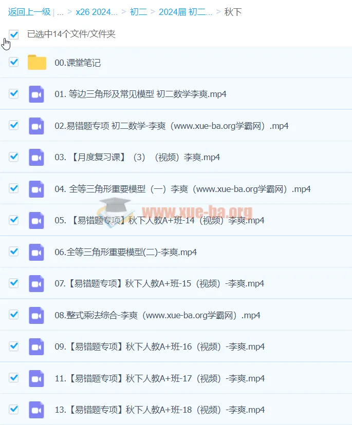 初二数学李爽秋季班(下)