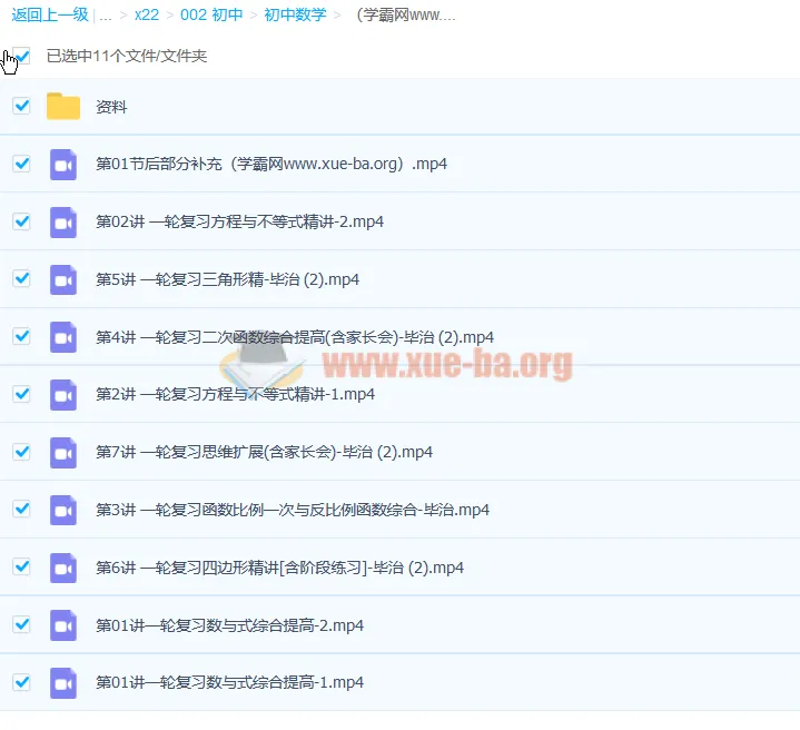 毕治 初三数学寒假尖端班课程（7讲带笔记完结）