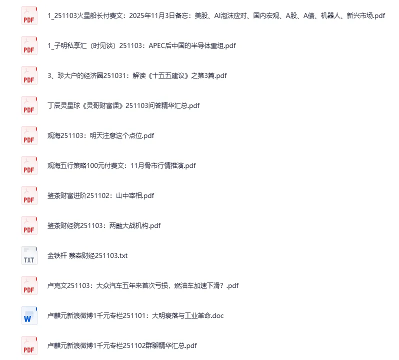 《全网付费财经文章：大佬文集圈与学习先锋》11月3日更新
