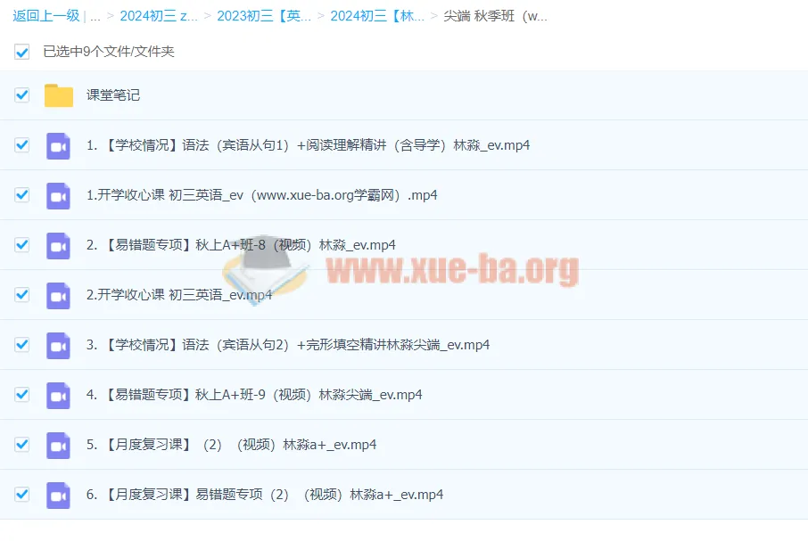 2024初三中考英语林淼A+尖端秋季班上课程