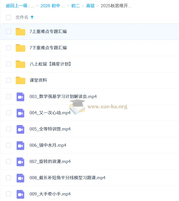初中初二数学2025秋季思维开发8阶课程