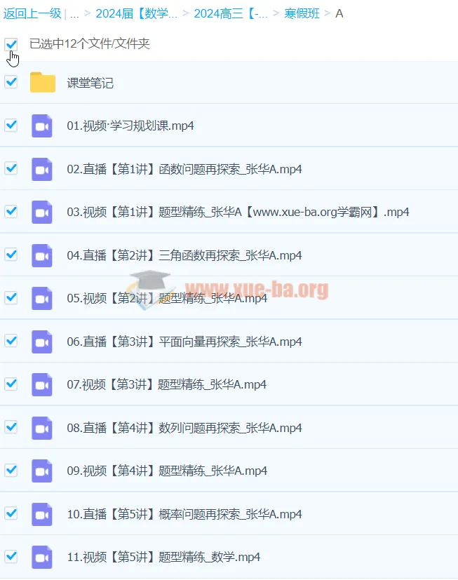 2024高三高考数学张华A班寒假班课程