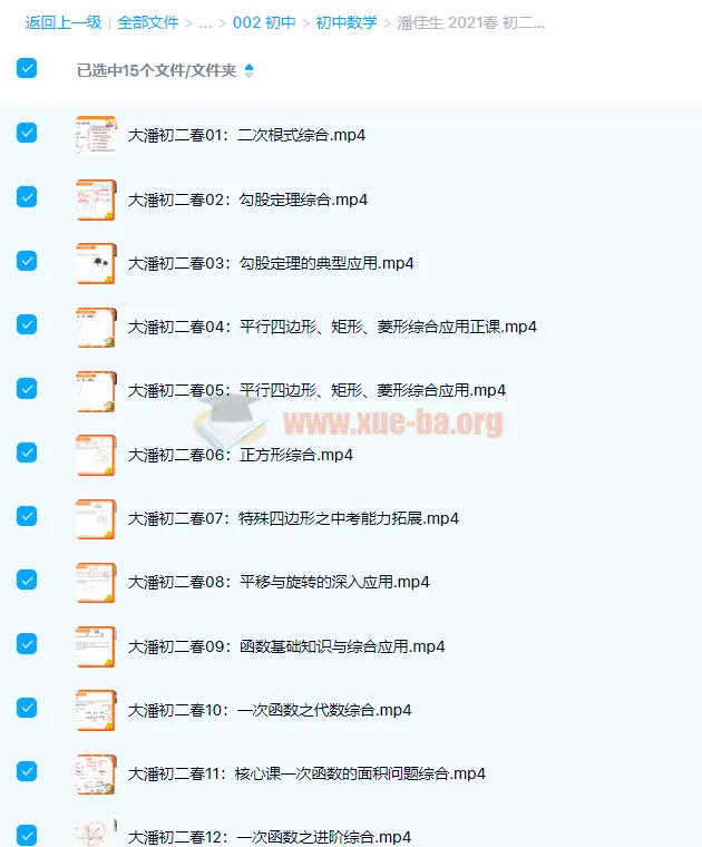 潘佳生初二数学春季班课程（2021 春）15 讲完结