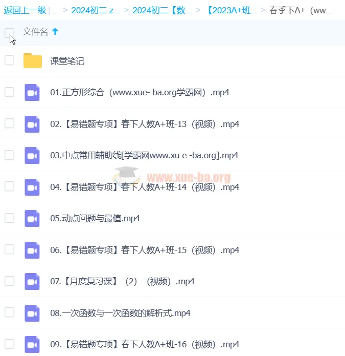李爽初二数学A+春季班下课程
