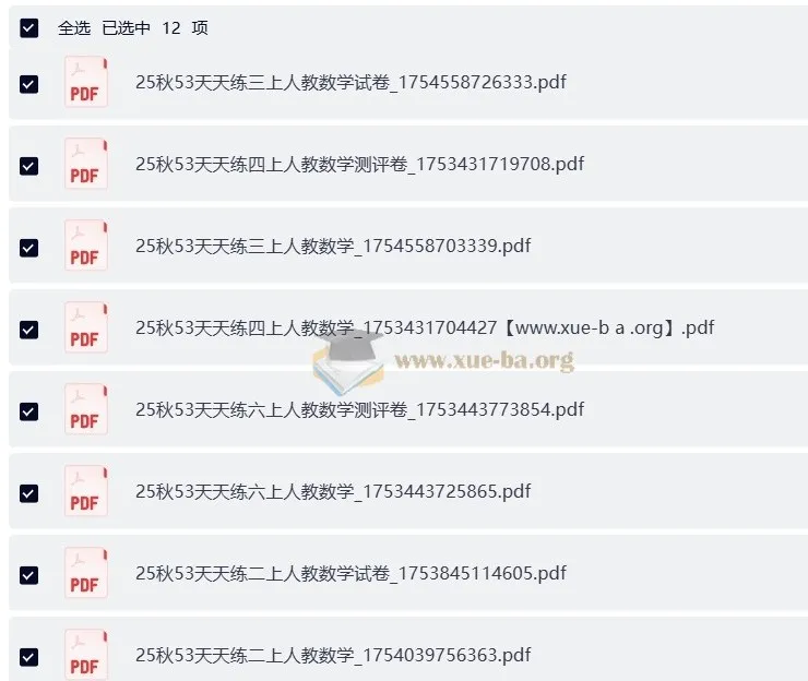 2025秋季小学数学1 - 6年级上册53天天练（人教版）