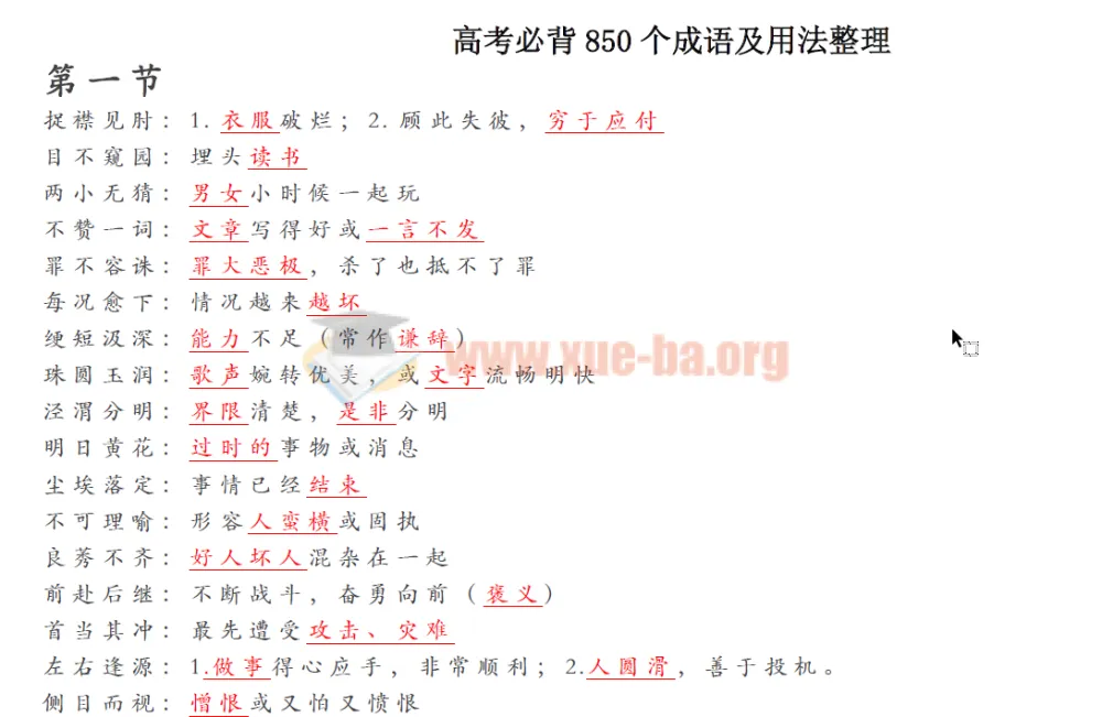 2022高考语文必背成语高效识记及用法整理资料