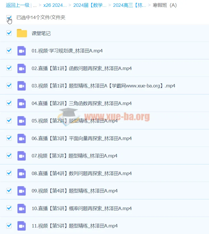 2024高三高考数学林泽田A班寒假班课程