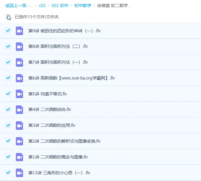 徐德直初二数学春季目标班13讲课程