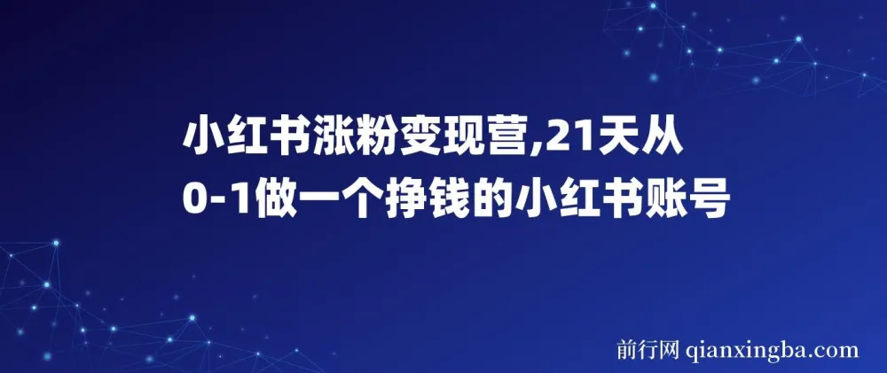 小红书涨粉变现营：21天从0到1打造挣钱的小红书账号