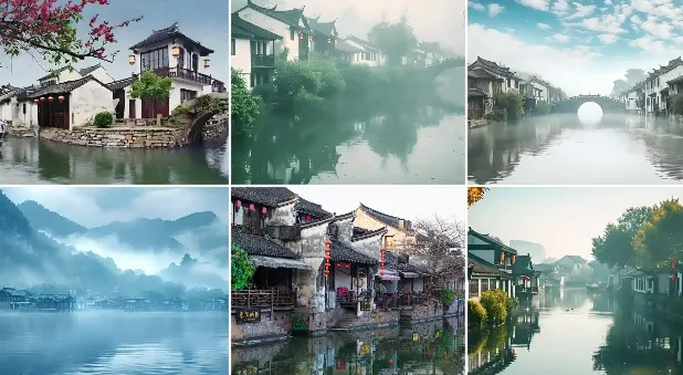江南水乡唯美风景无水印横版视频素材