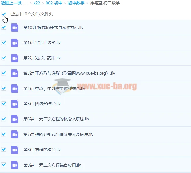 徐德直初二数学暑期目标班10讲课程