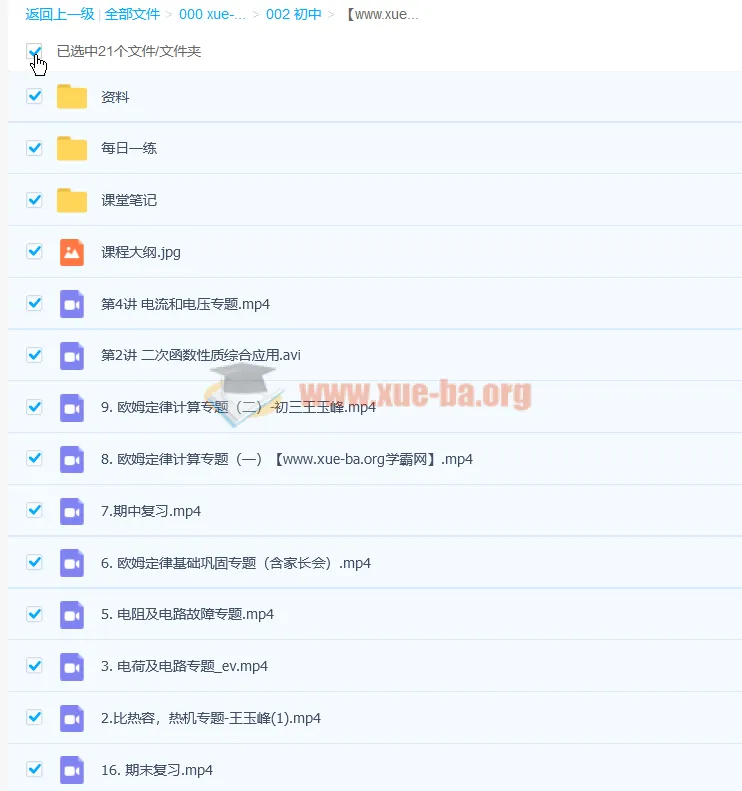 王玉峰2020秋初三物理秋季尖端班16讲完结（含讲义）