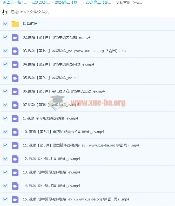 2024高二物理 彭娟娟物理S秋季班 同步课程