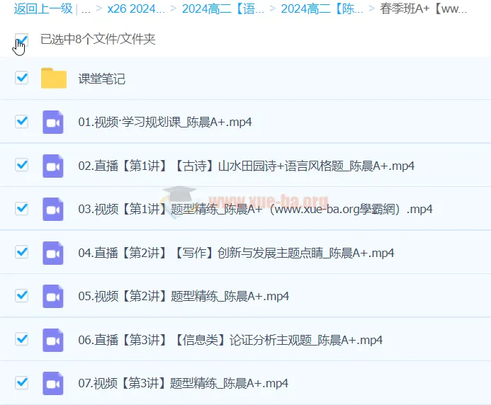 陈晨语文2024高二语文A+春季班课程笔记与视频合集