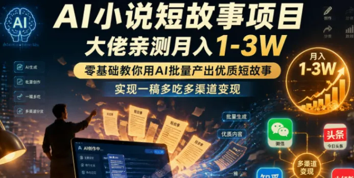 AI小说短故事项目实操指南,零基础批量产出优质内容,实现多渠道变现