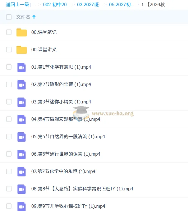 2026秋上·冲顶班S 初三化学同步提升课程（杨雯智主讲）