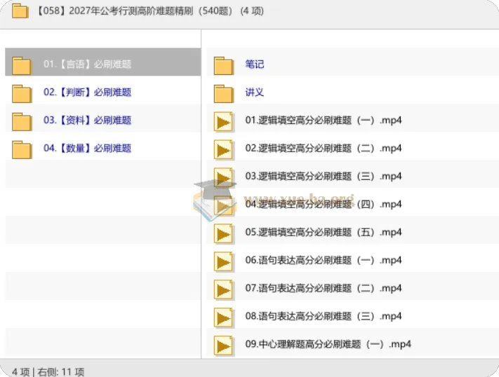 2027年公考行测高阶难题精刷540题 言语判断资料数量四大模块