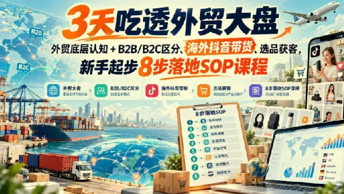3天吃透外贸大盘:底层认知、B2B/B2C区分、海外抖音带货与8步落地SOP