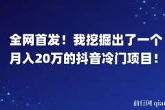 全网首发！揭秘月入20万的抖音冷门项目