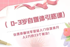 0 – 3岁自媒体引路课：零基础入门，月入2万的23个自媒体赚钱秘法