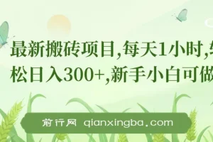 新手0门槛搬砖项目：每日1小时，轻松日入300+