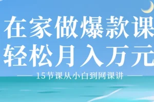 15节课：从小白到爆款网课讲师，开启月入万元副业之路