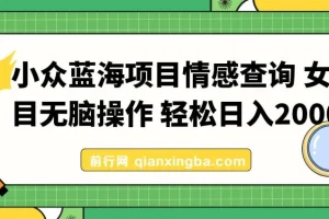 小众情感查询蓝海项目：女粉掘金秘籍，轻松日入500+