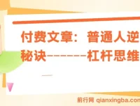 付费文章：普通人逆袭之杠杆思维