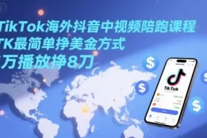 TikTok海外抖音中视频陪跑课程：TK挣美金玩法