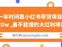 【精】小红书带货项目课程：年入20w+的大红利项目