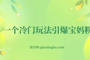 冷门玩法：精准引流宝妈粉并实现变现，长期项目轻松日入300+