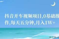 抖音开车视频项目：0基础操作，每日五分钟，月入1W+