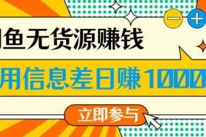 闲鱼无货源赚钱课程：一部手机开启闲鱼副业，0成本用信息差盈利
