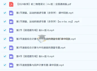 刘怡初二物理培训班（2024秋季·全国通用版·A+班）