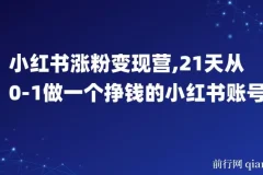 小红书涨粉变现营：21天从0到1打造挣钱的小红书账号